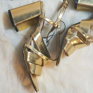 Gold Zara Chunky Heels | Gold Zara Strappy Sandals